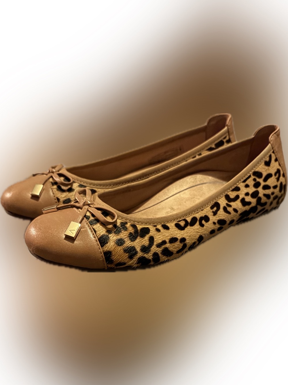 Vionic Calf Hair Leopard Print Ballet Flats in Tan